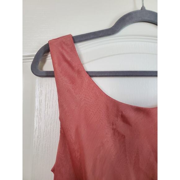 Dela-Jo by Lida Formal Shiny Salmon Pink Asymmetric Tiered Ruffle Dress, Size 8 - Picture 3 of 11